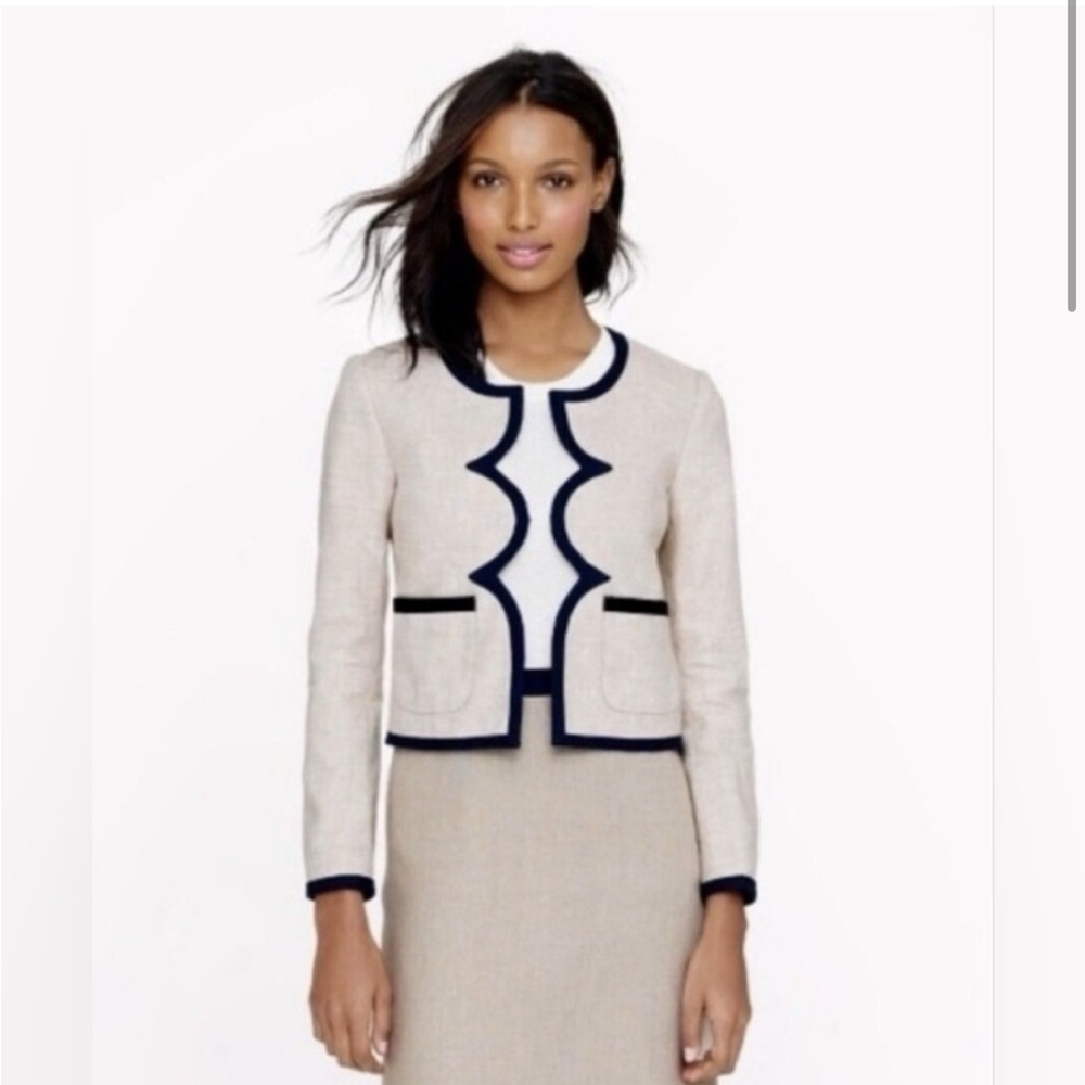 J. Crew Linen Skirt Suit with Scalloped Trim